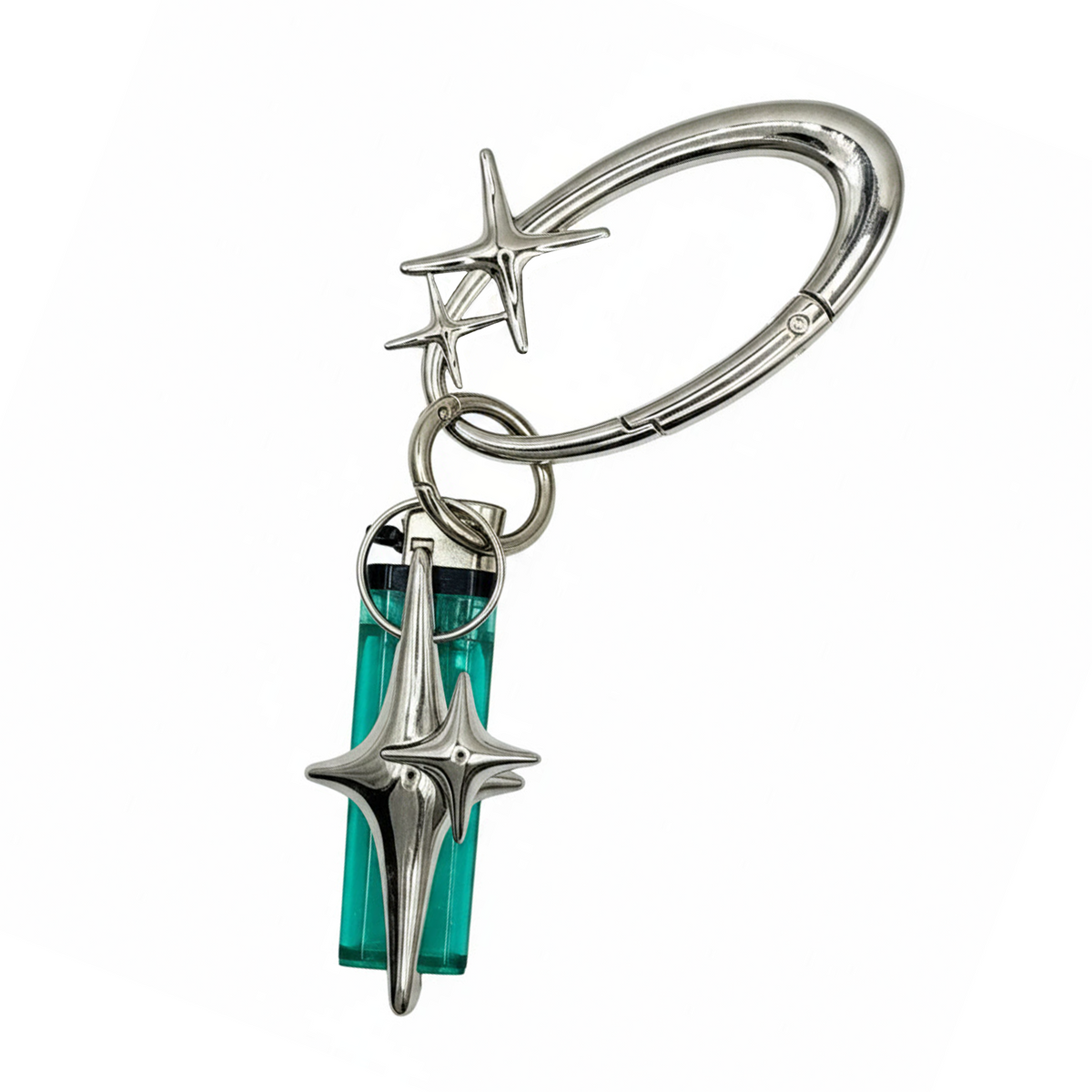 Y2K Chrome Metal Carabiner Star  Cluster Lighter Holder Heavy Case