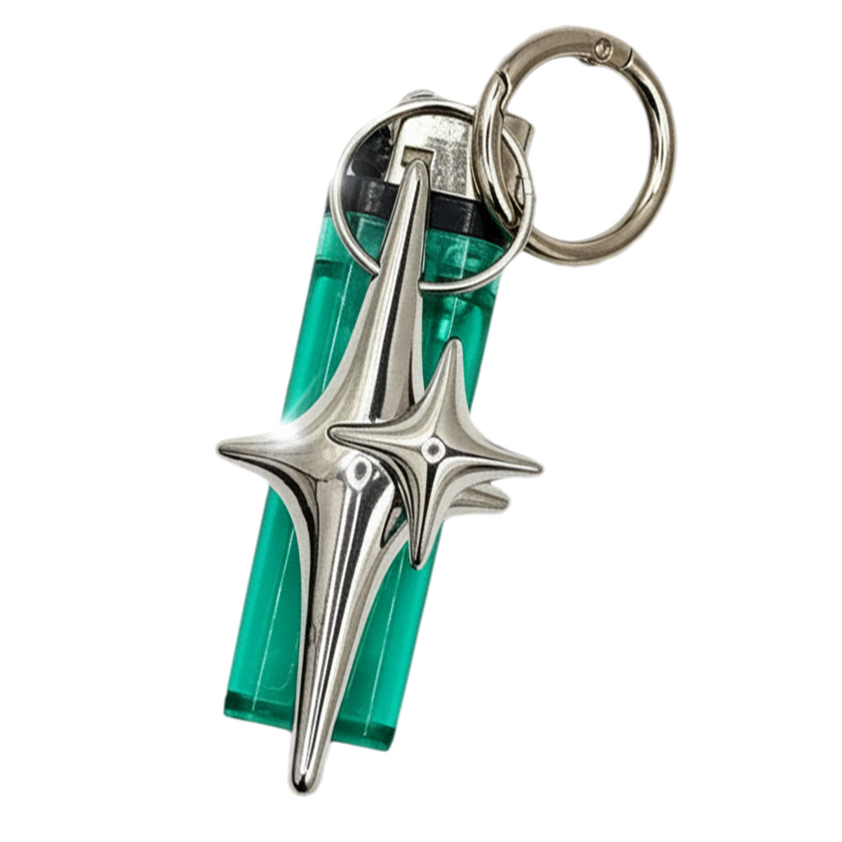 Y2K Chrome Metal Carabiner Star Lighter Holder Heavy Case