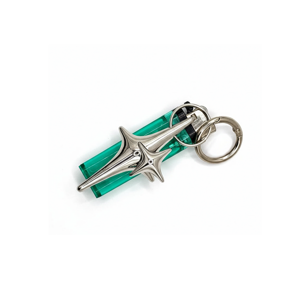 Y2K Chrome Metal Carabiner Star Lighter Holder Heavy Case