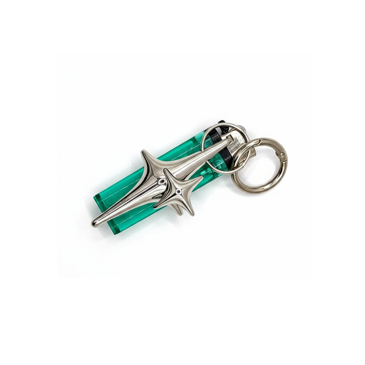 Y2K Chrome Metal Carabiner Star Lighter Holder Heavy Case