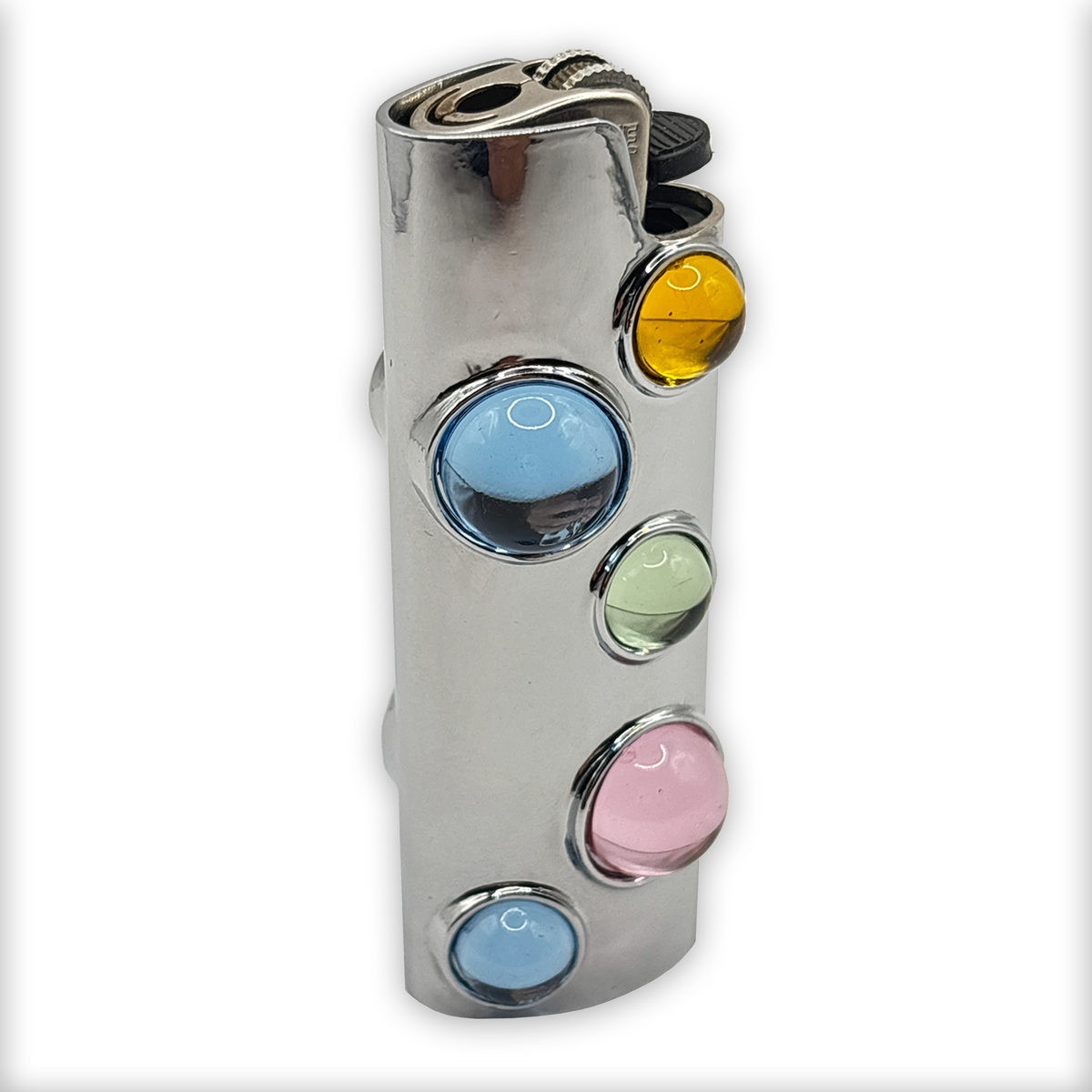 Y2K Silver Lighter Case Mirror Cover Crystal Balls