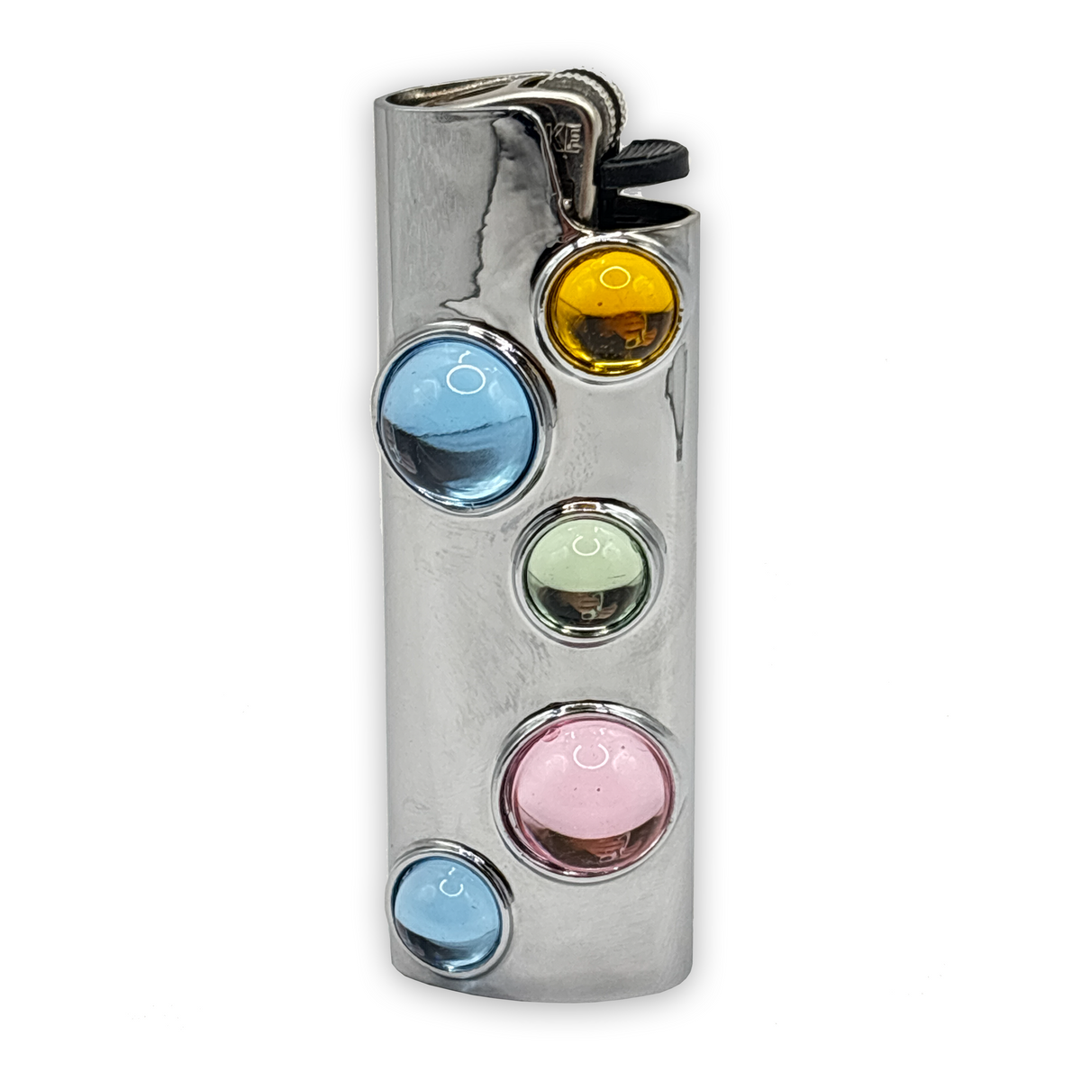 Y2K Silver Lighter Case Mirror Cover Crystal Balls