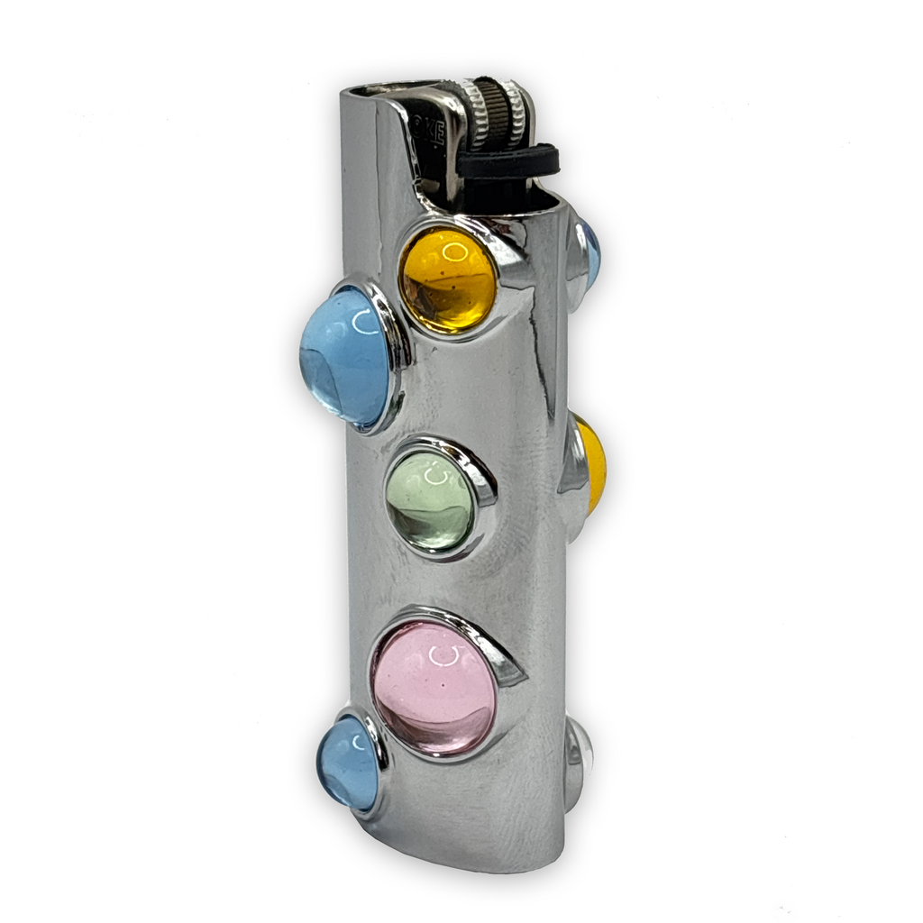 Y2K Silver Lighter Case Mirror Cover Crystal Balls