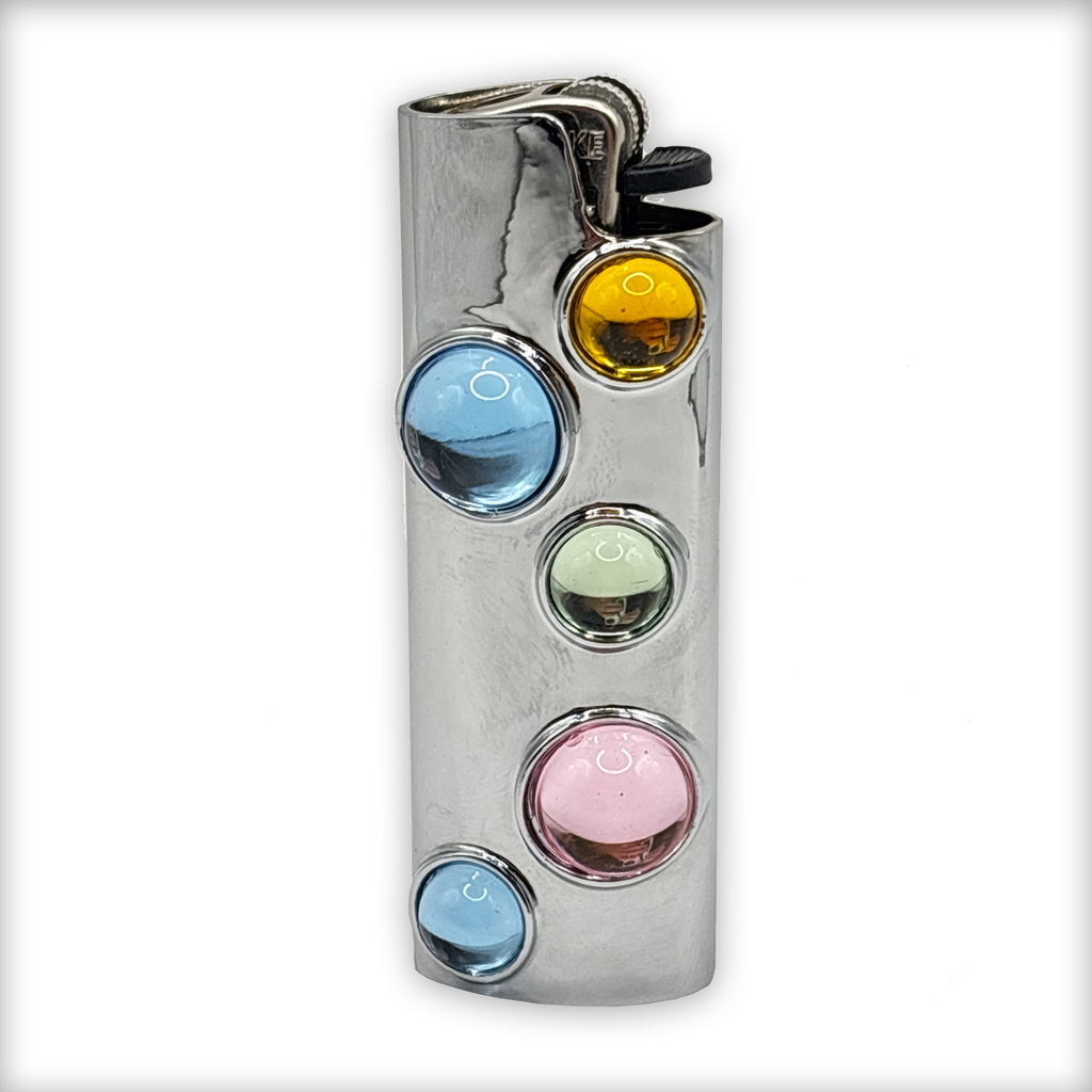 Y2K Silver Lighter Case Mirror Cover Crystal Balls